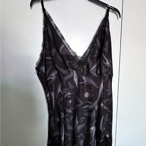 Killstar Black Bat Print Chemise Gown with Eyelash lace 4XL